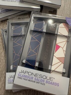 JAPONESQUE Glamour Salon Boards Three-Pack Nail Files - Navy, Black, White/Pink